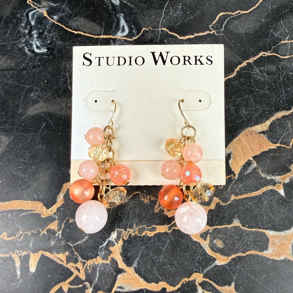 NWT Studio Works Gold Tone Pink Peach Beaded Earrings